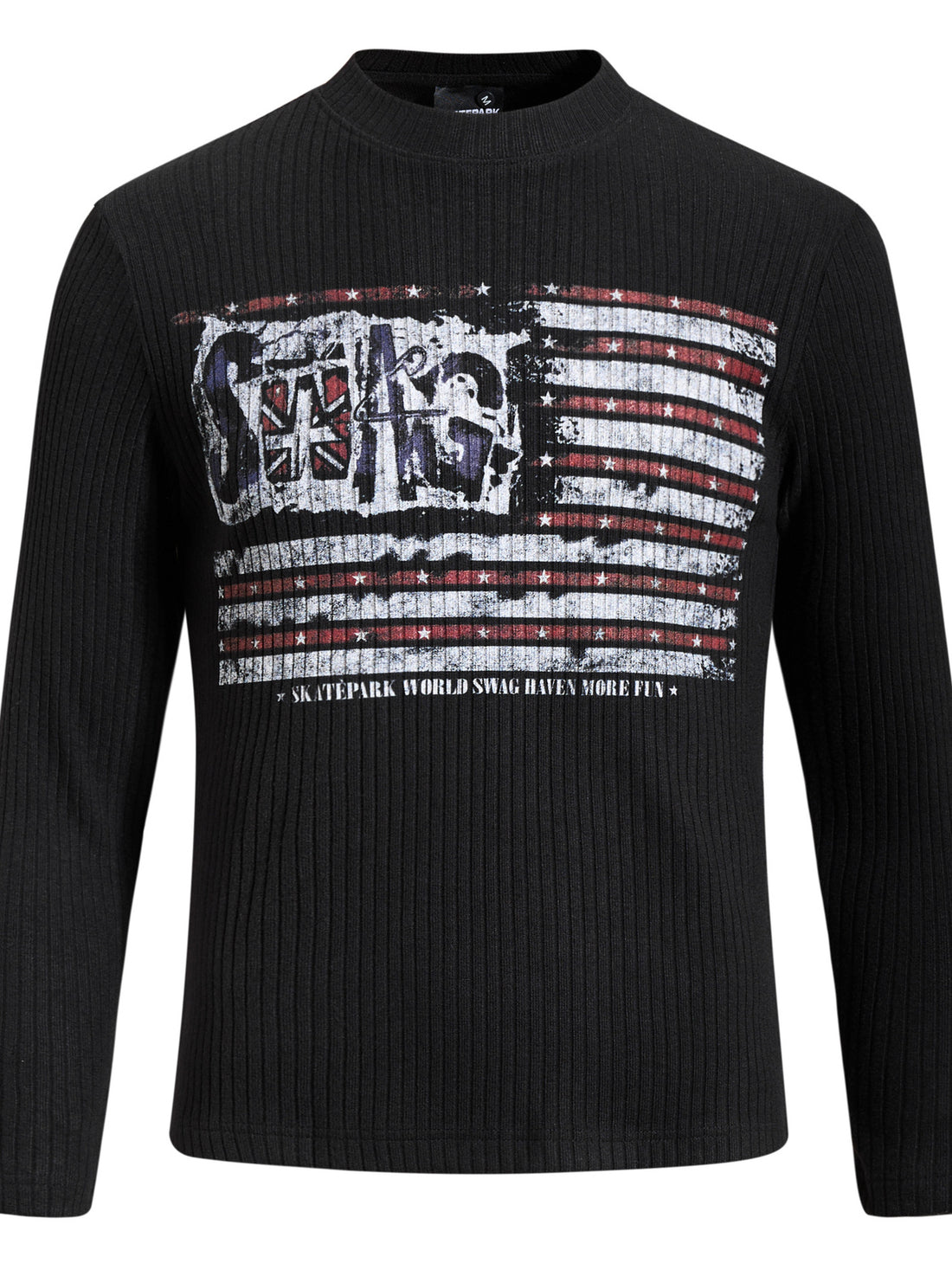 black t-shirt with striped and crew neck