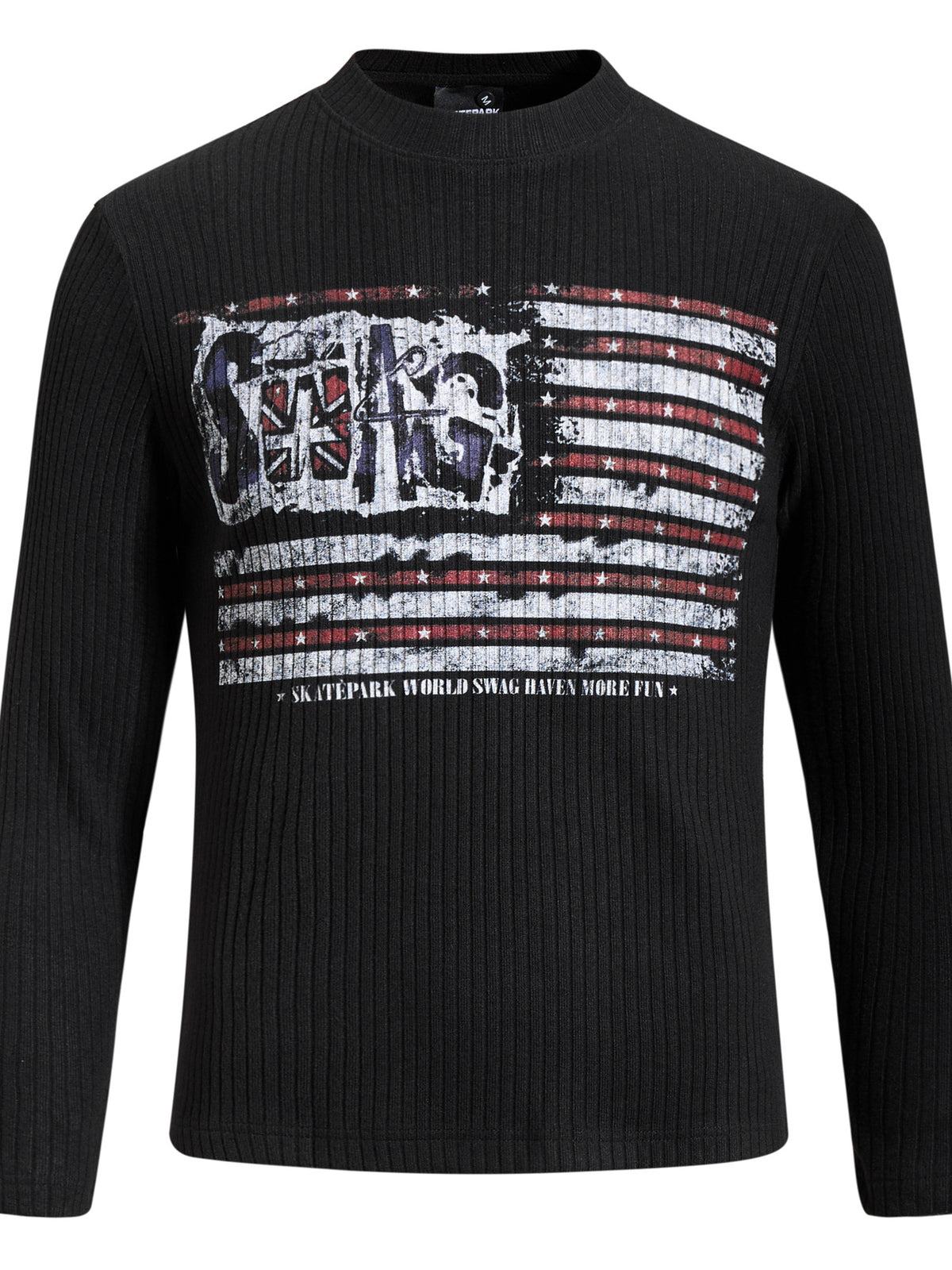 black t-shirt with striped and crew neck