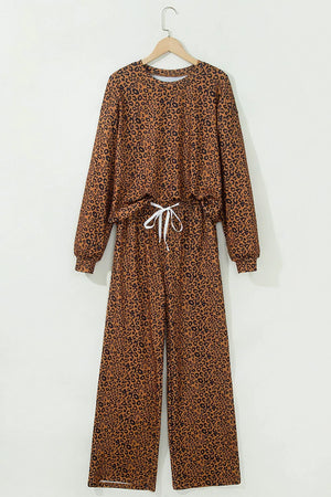 95% polyester, 5% elastane Care instructions: Machine wash cold pajama set in Brown with relaxed silhouette