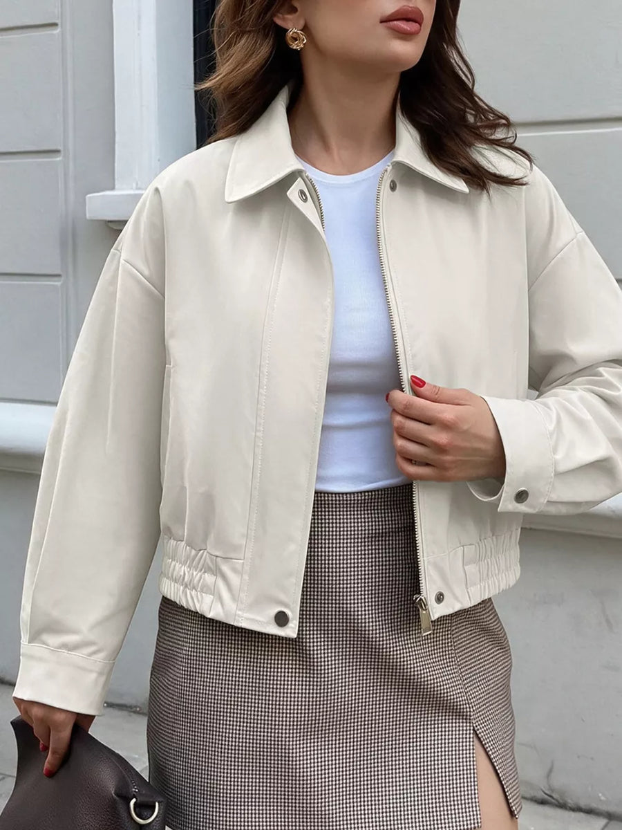 Cropped Faux Leather Jacket in White