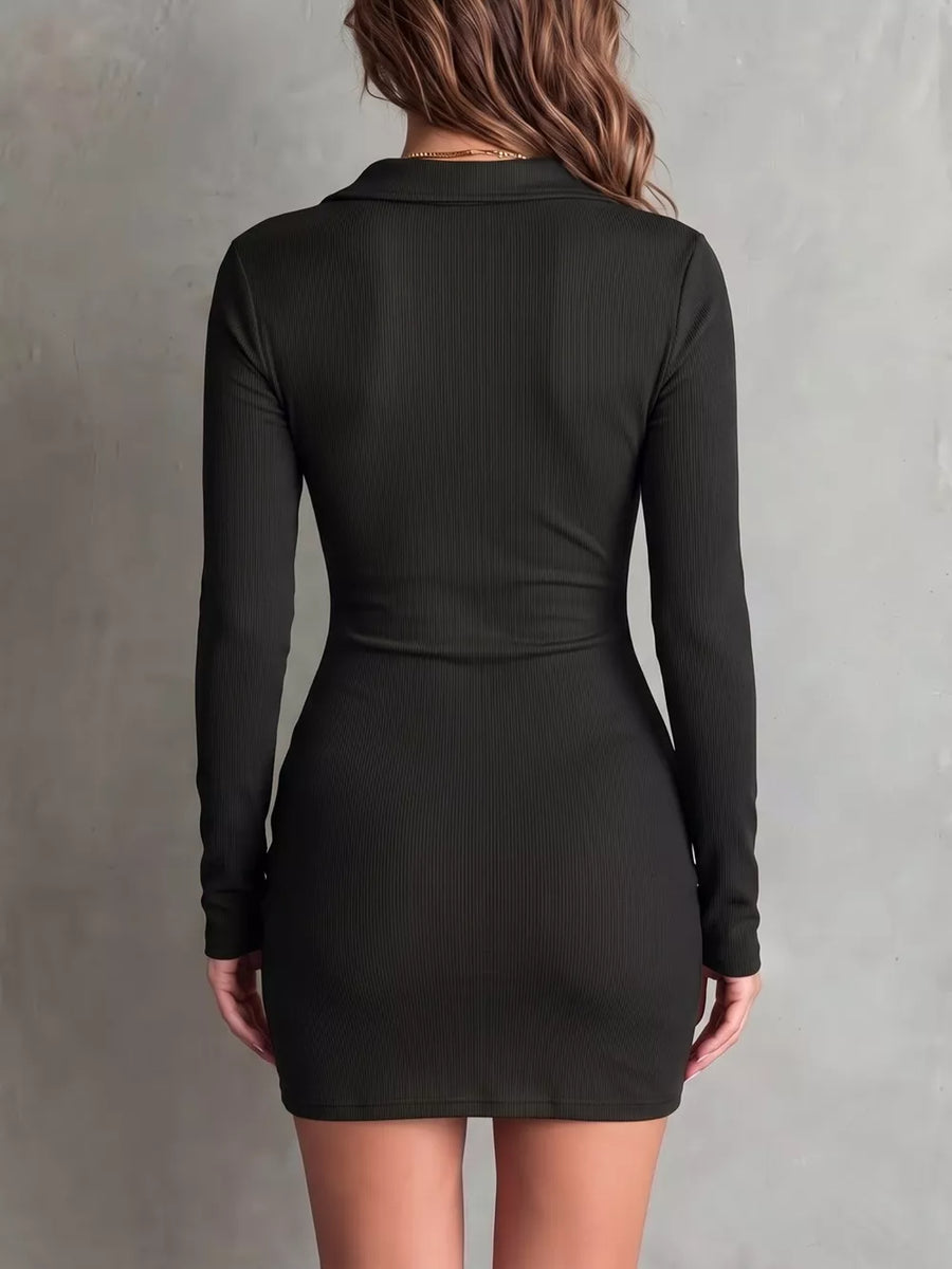 bodycon dress in Caramel with ribbed and buttoned