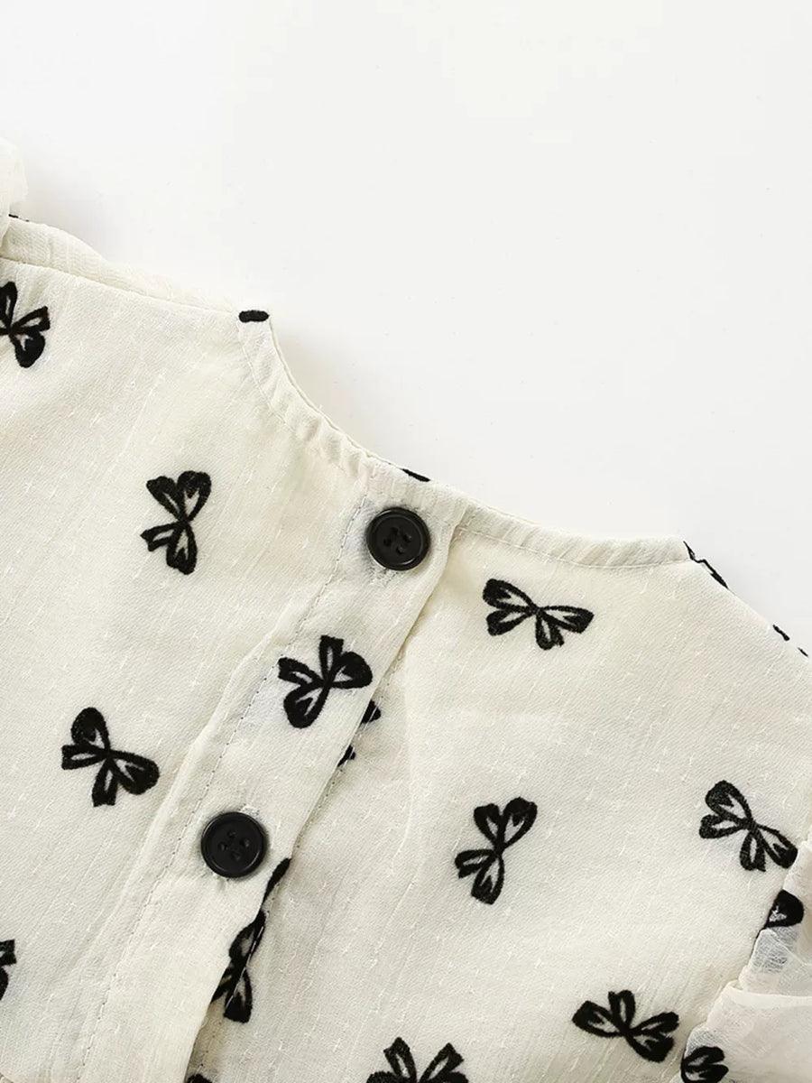 Children's Bow Print Flutter Sleeve Dress option 4