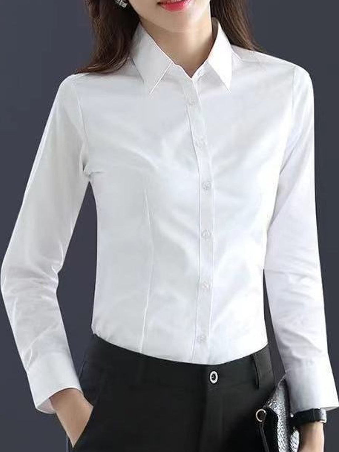 button-down shirt in white featuring button cuffs and slim fit