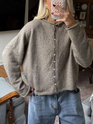 cardigan in taupe featuring buttoned and relaxed fit