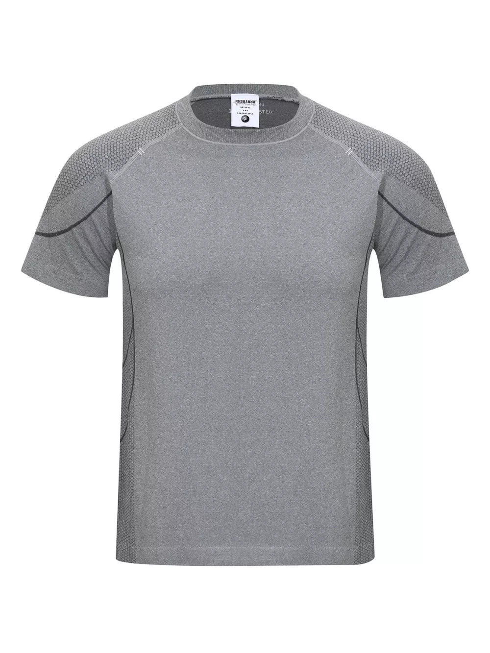 heather gray t-shirt with geometric and crew neck
