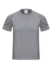 heather gray t-shirt with geometric and crew neck