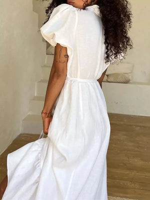 white maxi dress with maxi and pullover