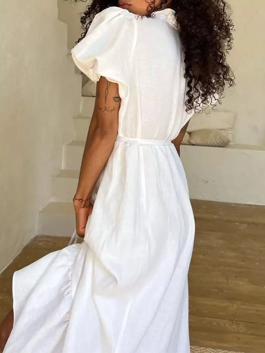 white maxi dress with maxi and pullover