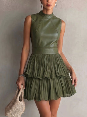 mini dress in olive green featuring tiered and fit-and-flare fit