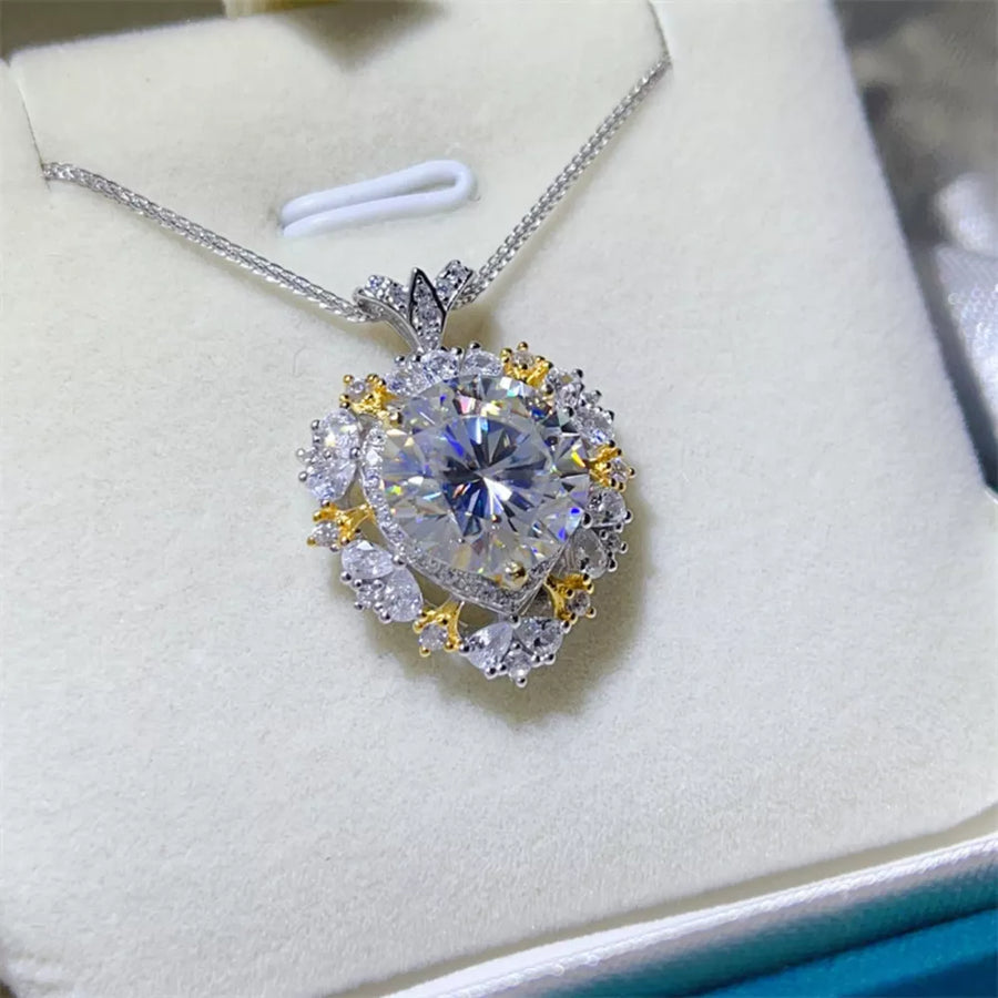 Necklace featuring floral in Silver with Platinum-Plated,925 sterling silver,Moissanite Carat weight: 5ct Care instructio