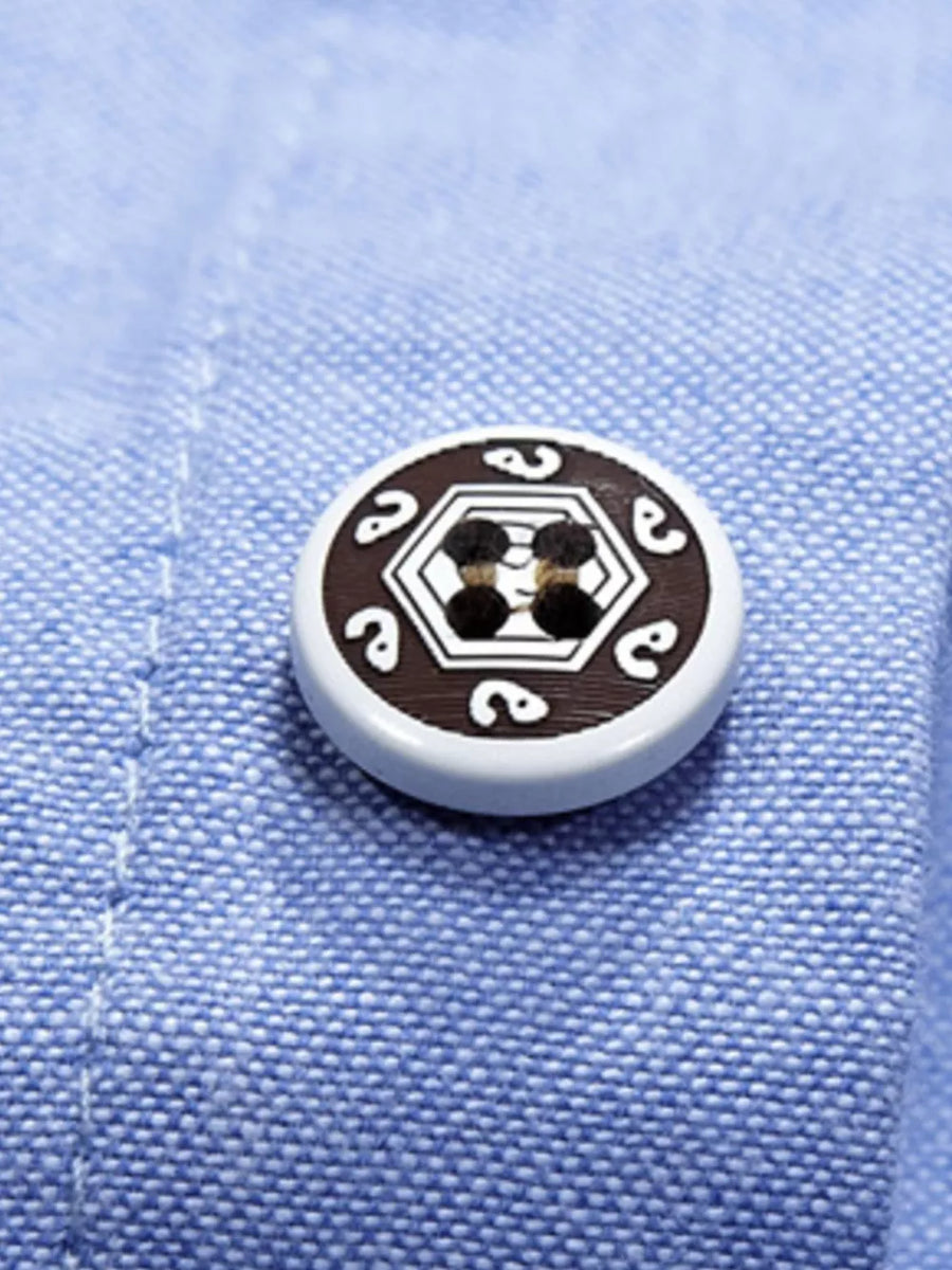 Sky blue cotton button-down shirt with decorative button detail