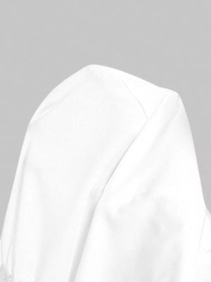 White asymmetrical collared long-sleeve shirt showing shoulder detail