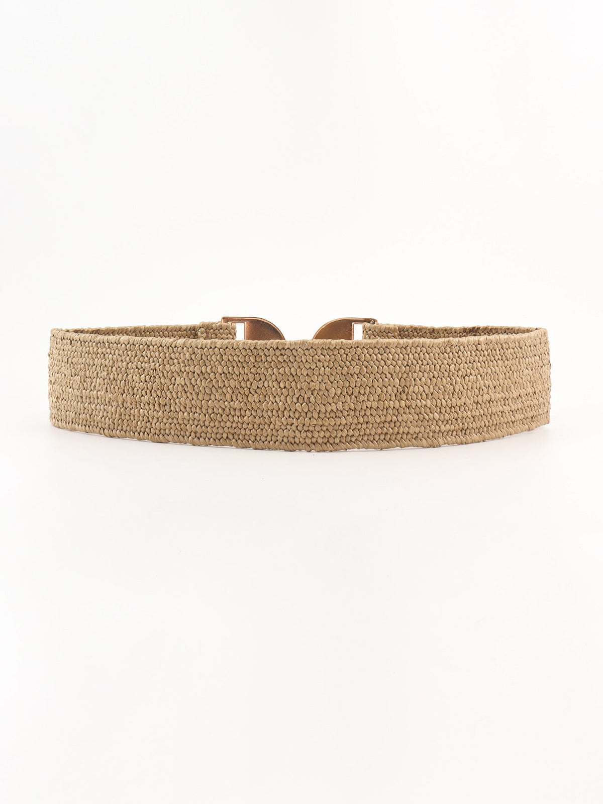 Khaki textured raffia belt with gold-tone double buckle detail