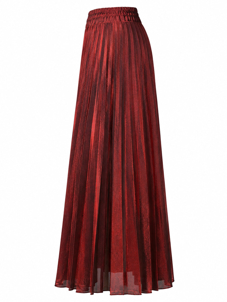 Sophisticated Red maxi skirt featuring pleated and pleated
