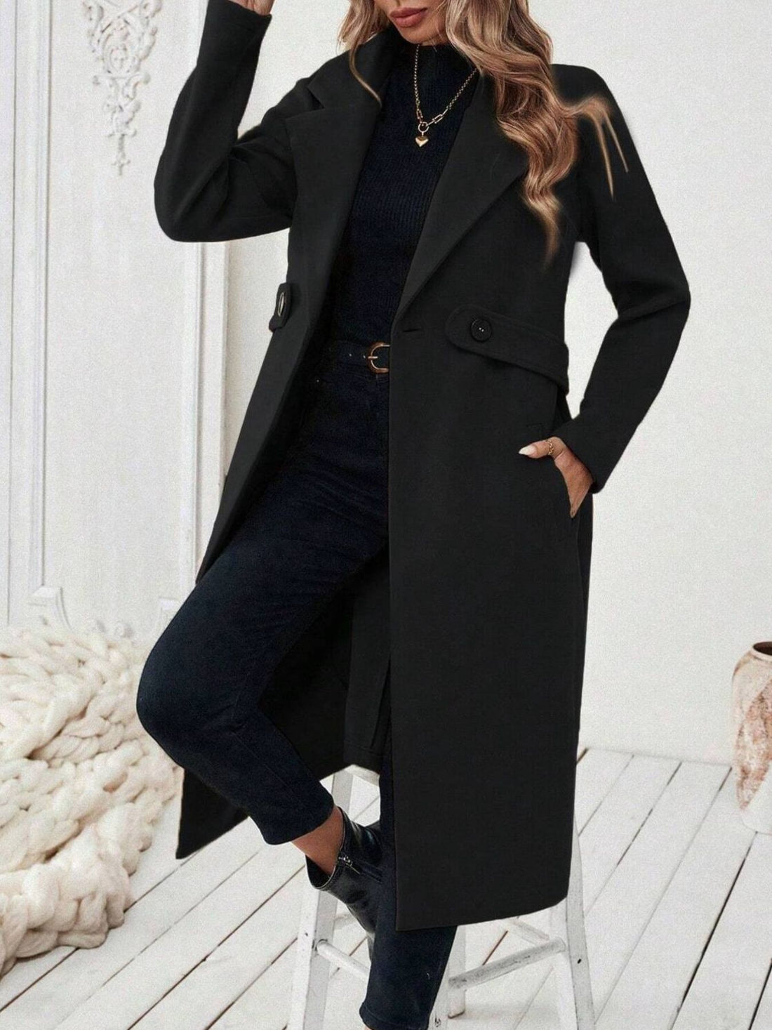 camel overcoat with buttoned and long sleeve