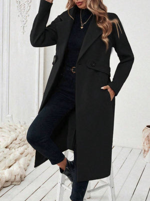 camel overcoat with buttoned and long sleeve