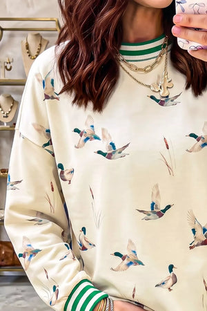 Beige with Whimsical Duck Print Sweatshirt