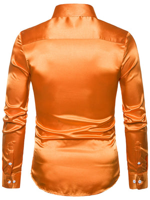 Men's Satin Long Sleeve Shirt in Navy