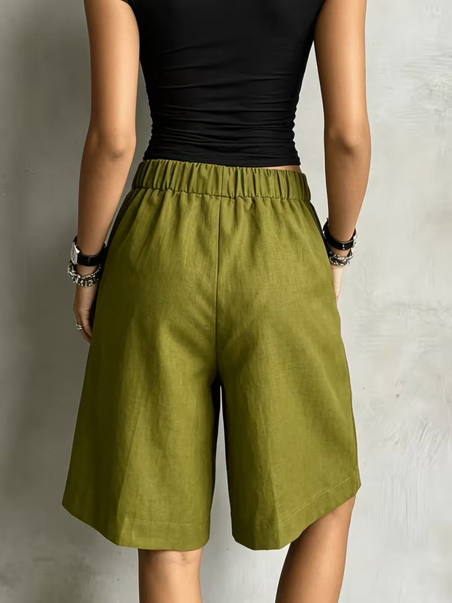 100% polyester Care instructions: Machine wash cold bermuda shorts in Linen Color with relaxed silhouette