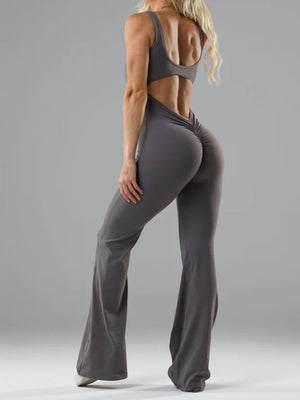 athleisure jumpsuit in Gray with scoop neck