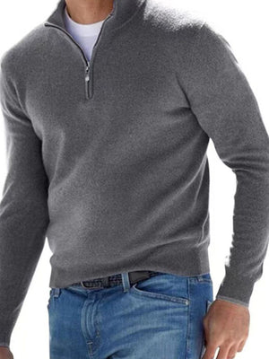 classic zip-up sweater in Purple with mock neck
