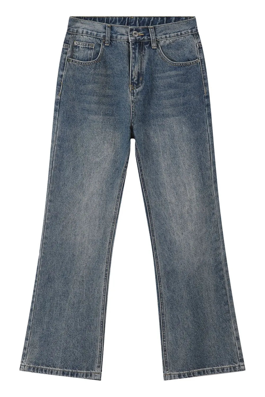 Baggy denim jeans in medium wash with subtle fading and a relaxed fit.