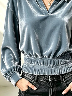 100% polyester Care instructions: Machine wash cold blouse in Sky Blue with relaxed silhouette