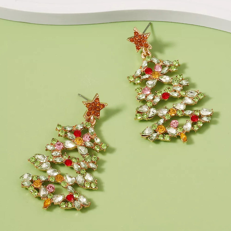 18K Gold-Plated, Zinc alloy, Rhinestone Care instructions: Avoid wearing during earrings in light green with Christmas tree