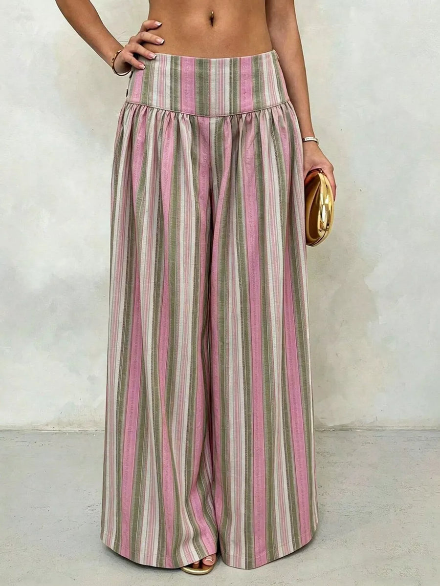 wide-leg pants featuring striped in Gray Pink Stripes with 100% polyester Care instructions: Machine wash cold texture