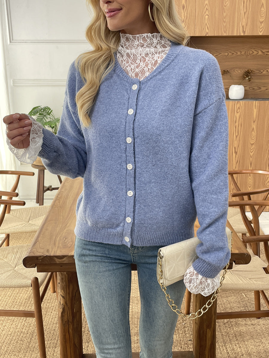 100% polyester Care instructions: Machine wash cold cardigan in periwinkle with regular silhouette
