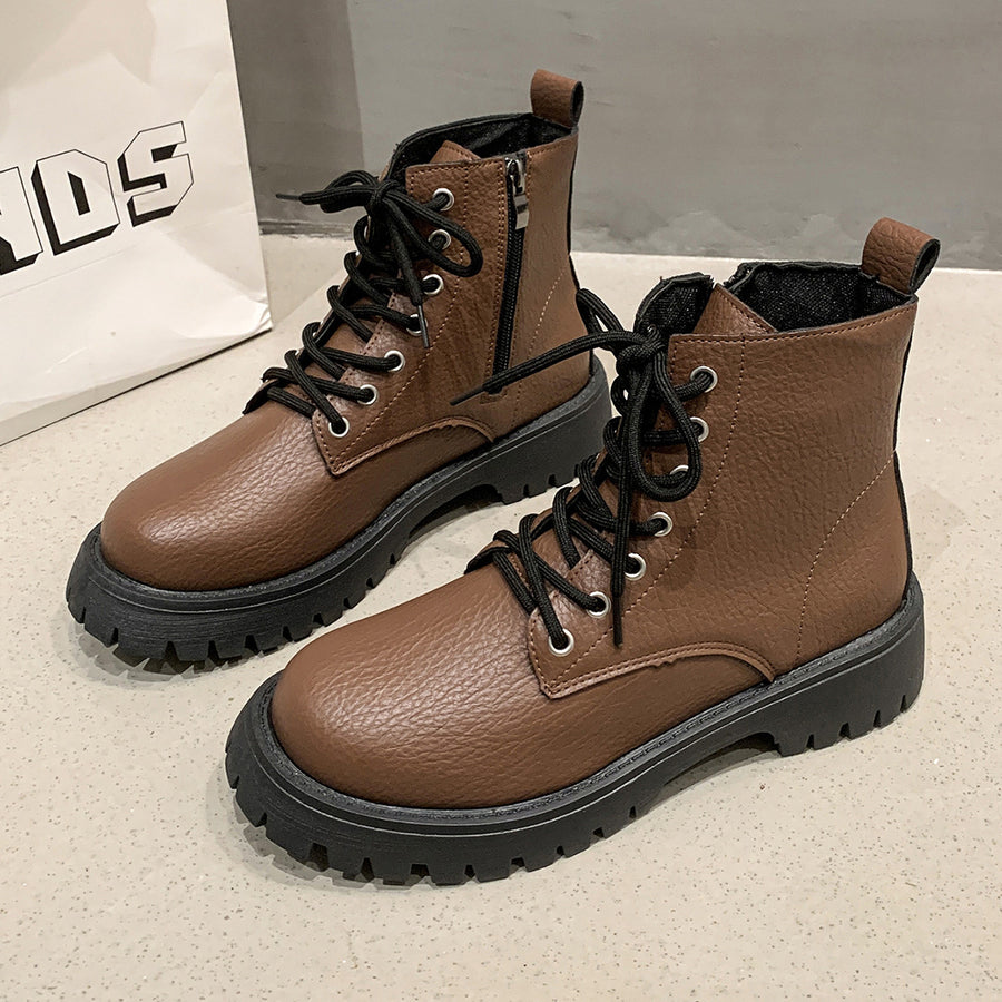 Chunky Platform Lace-Up Combat Boots in brown with platform