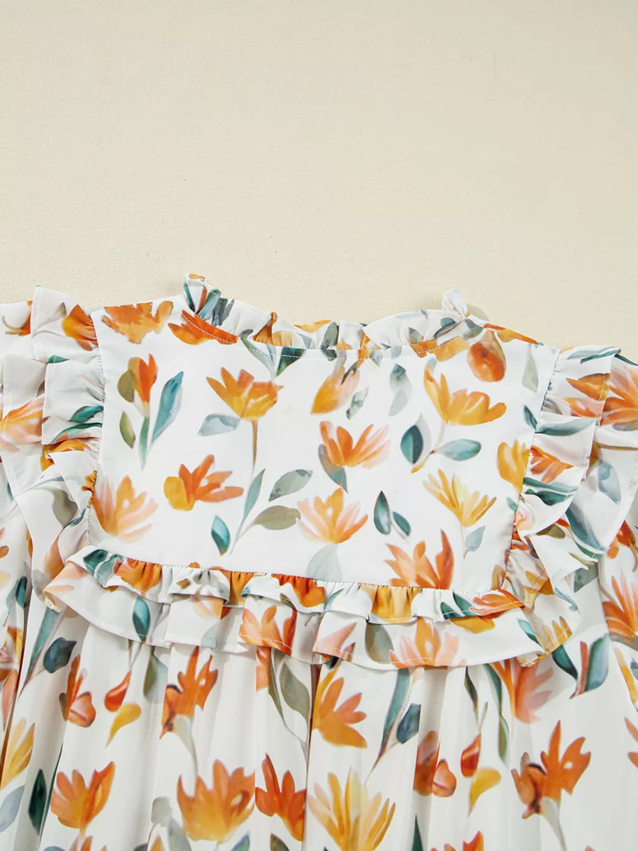 Bohemian Floral Print Ruffle Mini Dress option 9