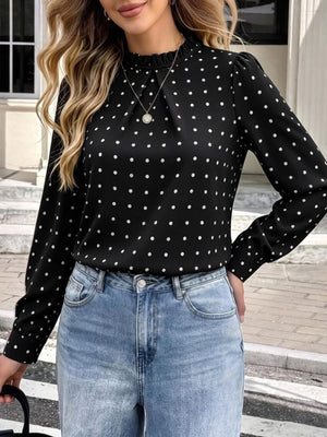blouse in white with polka dot and button cuffs