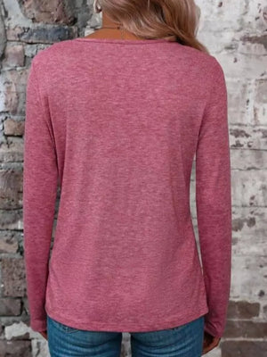 Sapphire Blue Crisscross V-neck Long Sleeve T-shirt