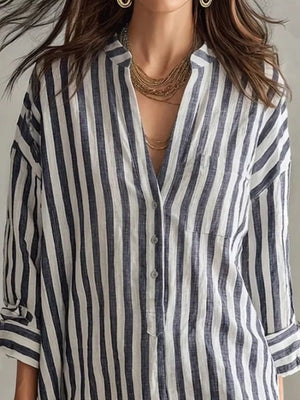 shirt dress in light blue with striped and buttoned