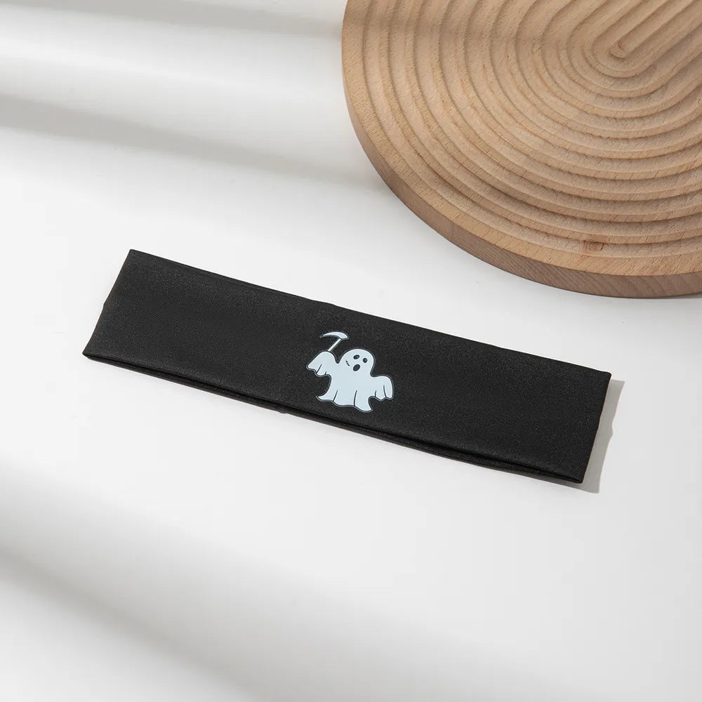 Black headband with a white ghost graphic, Style A