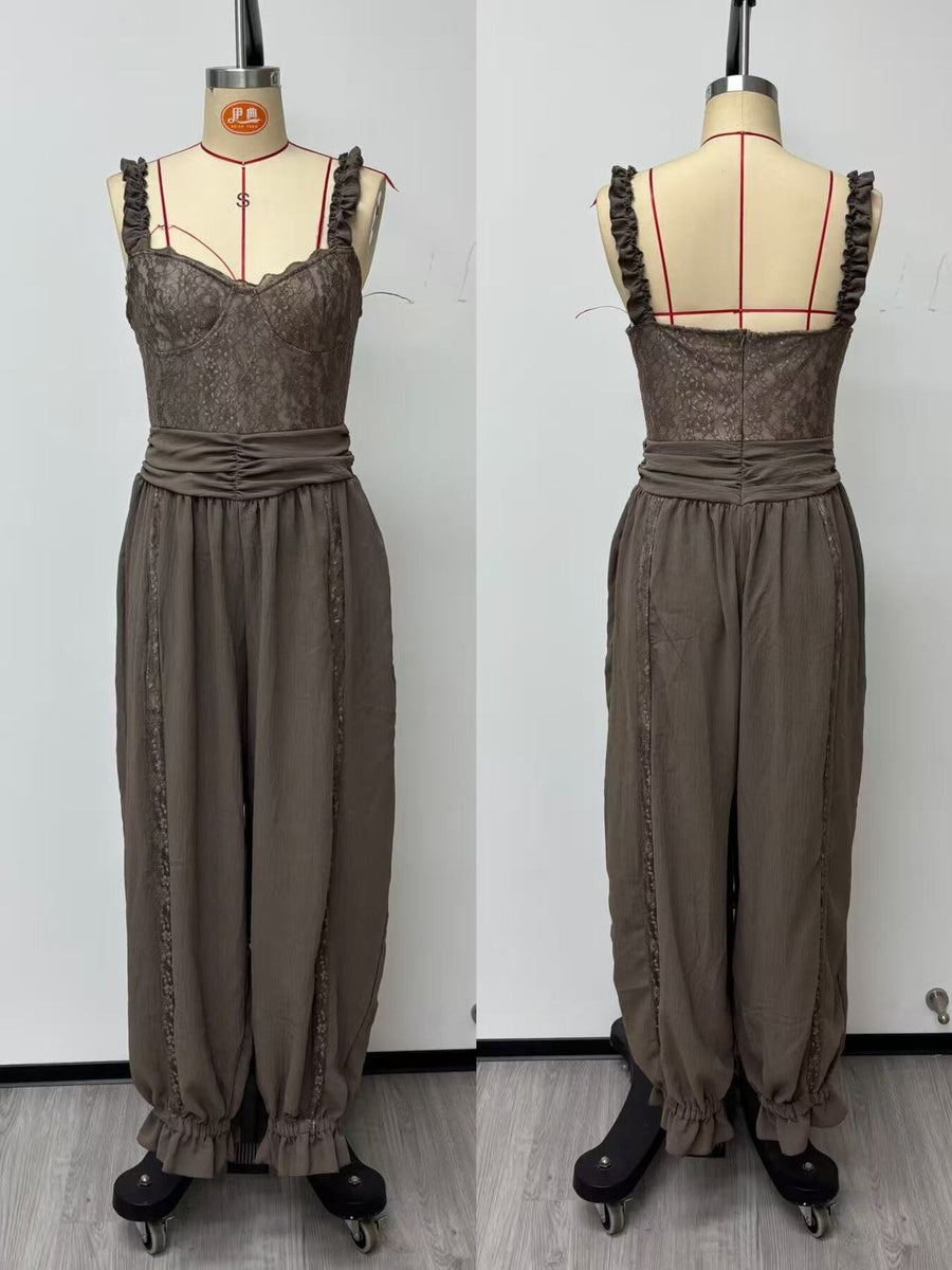 Dark Gray jumpsuit with full-length and pullover