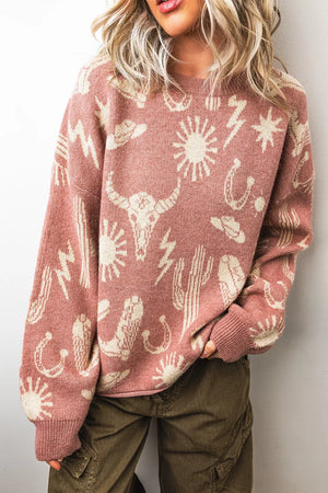 Western Graphic Round Neck Sweater option 3