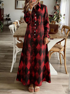 black shirt dress featuring buttoned and argyle