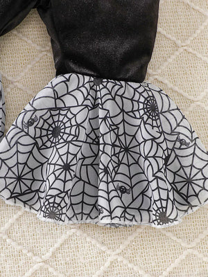 Purple pajama set with pullover, elastic and pumpkin embroidery, spiderweb print