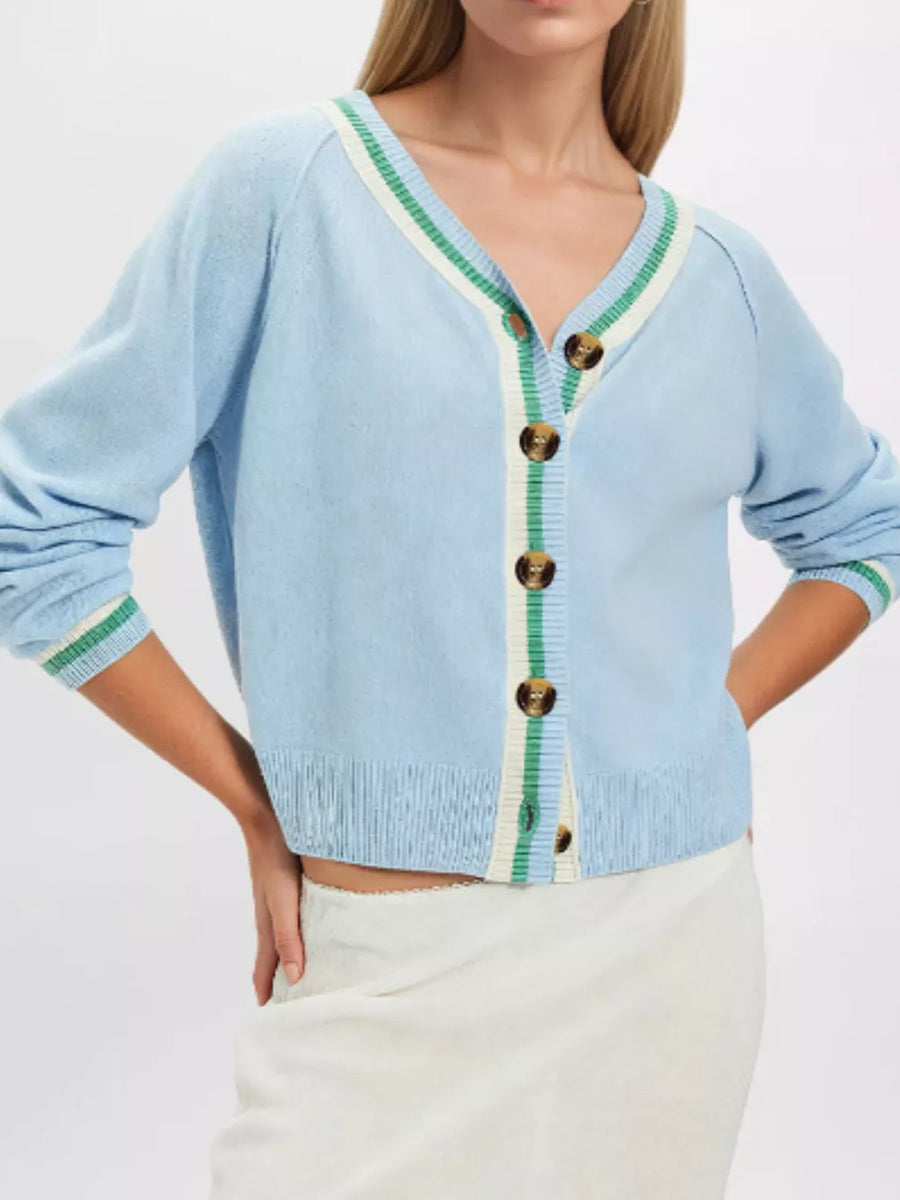 cardigan in Black with striped and buttoned