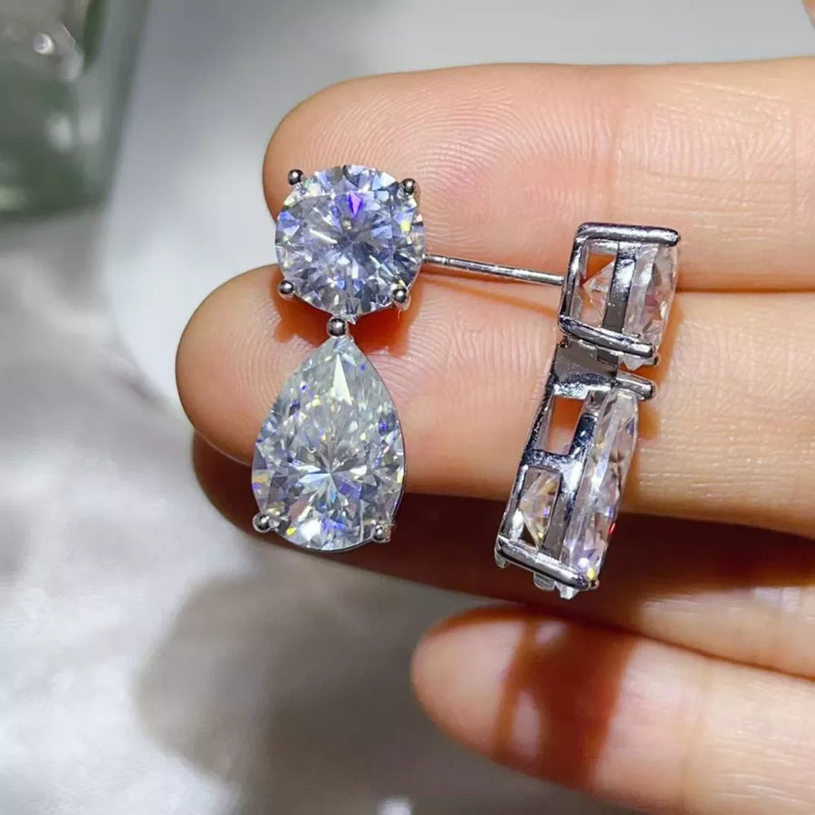 earrings in silver with faceted stones and drop