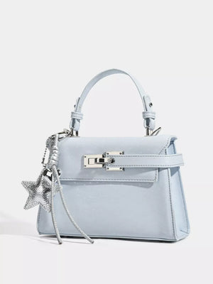 Chic mini pu leather tote in blue with silver buckle and star charm