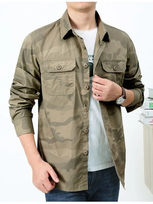 Khakis with Men's Plus Size Camouflage Print Long Sleeve Shirt