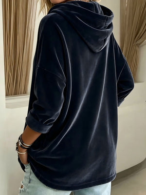 Purple pullover hoodie with hip-length and pullover