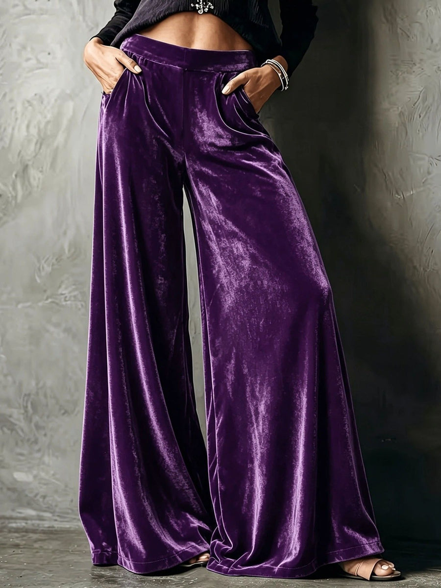 Green wide-leg pants with full-length and elastic