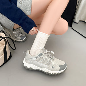Chunky-Sole Round Toe Lace Up Sneakers in Pink with round toe