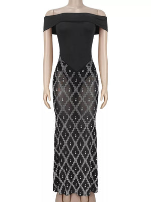 maxi dress featuring geometric in silver with 100% polyester Care instructions: Machine wash cold texture