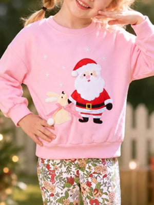 red sweatshirt featuring applique and graphic print