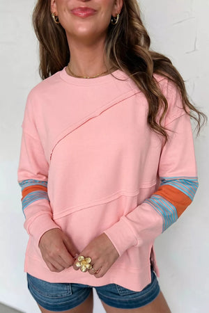 Colorblock Striped Patchwork Long Sleeve Blouse option 3